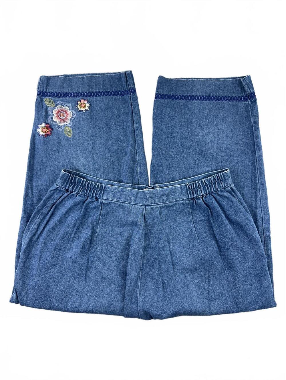 Alfred Dunner Vintage Embroidered Denim Capri Pants with Floral Detail and Relax